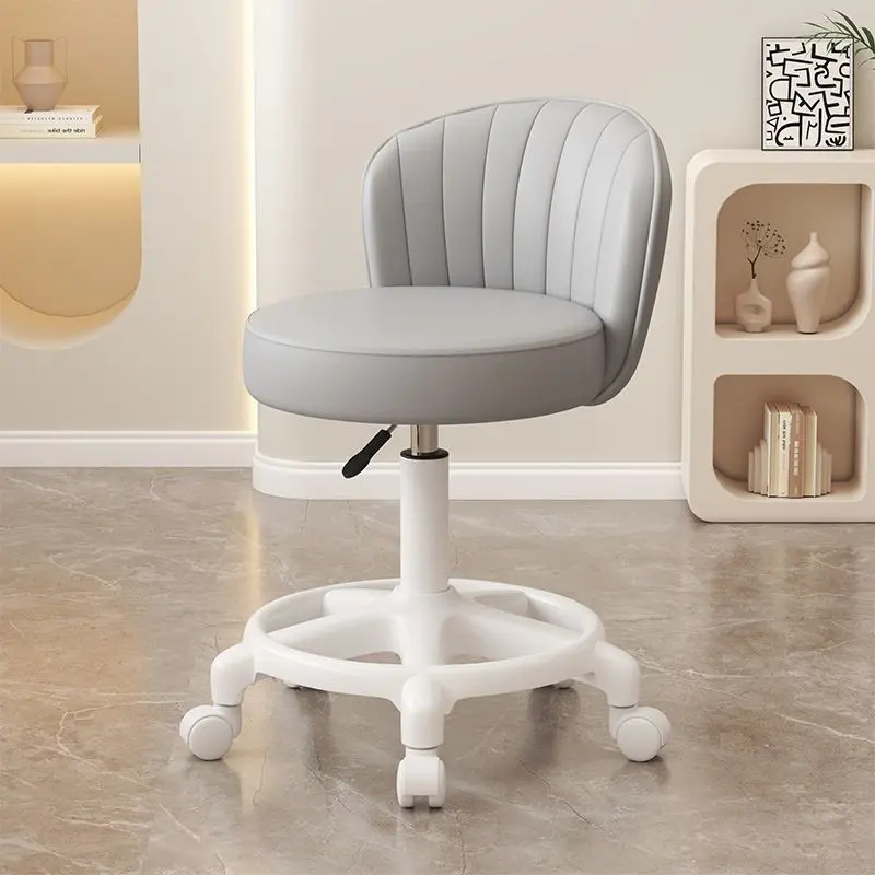 Makeup Vanity Chair, Indoor Furniture Chair, Adjustable Rolling Stool with Backrest for Home Office, Metal Frame, Ideal for Beauty Salons, Hair & Nail Studios, Student Use