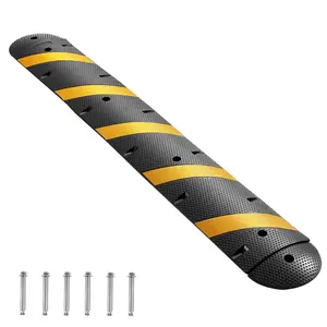 VEVOR 6FT Rubber Speed Bump, 2 Channel, Heavy Duty Traffic Speed Hump, 22000 lbs/axle Load Capacity, 72 in Cable Protector Ramp with Expansion Screws, for Asphalt Concrete Gravel Driveway Road, 1 Pac