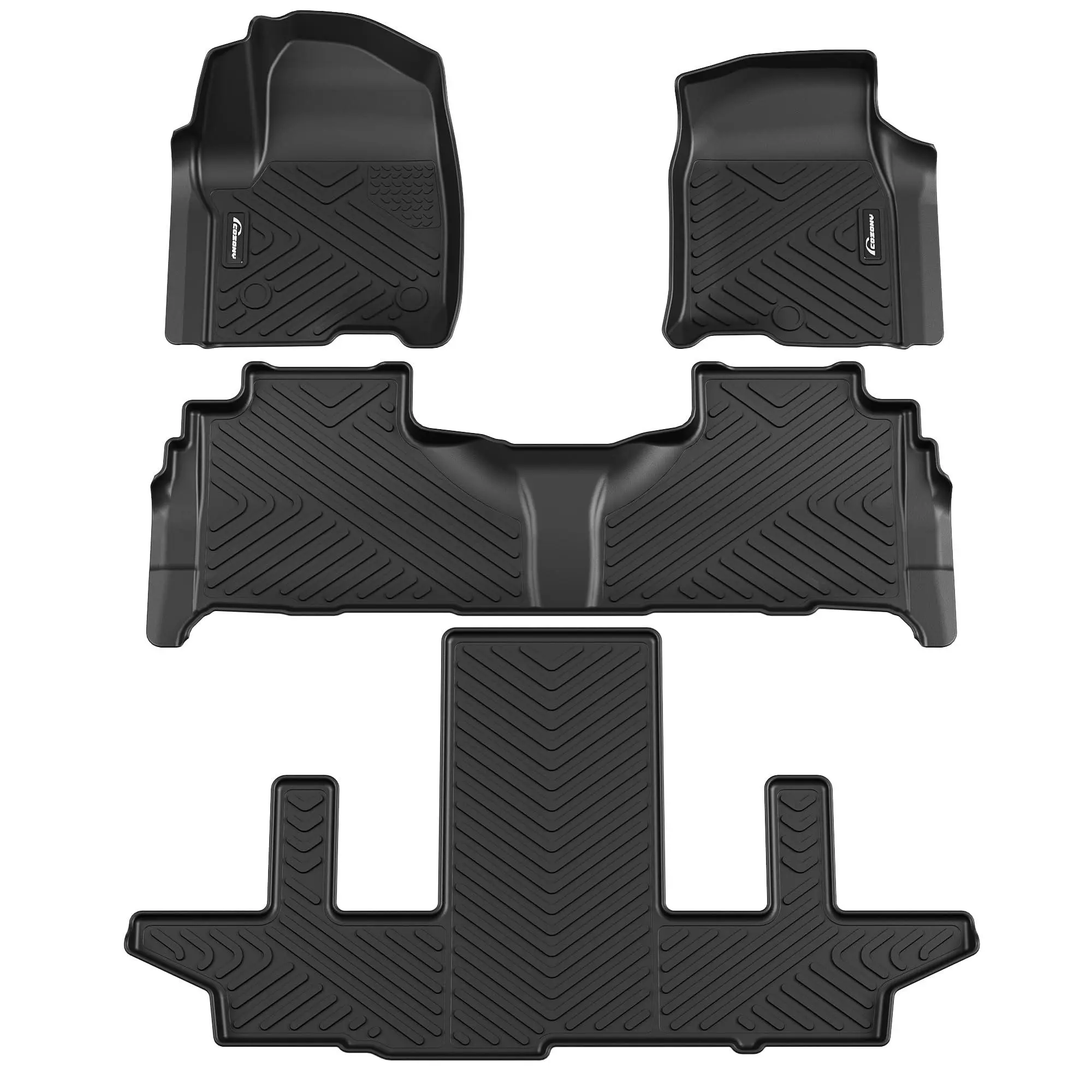 GARVEE Custom Fit Floor Mats Compatible with 2021-2025 Chevrolet Suburban/GMC Yukon XL with 2nd Row Bucket Seats, Black TPE All-Weather Car Floor Liners