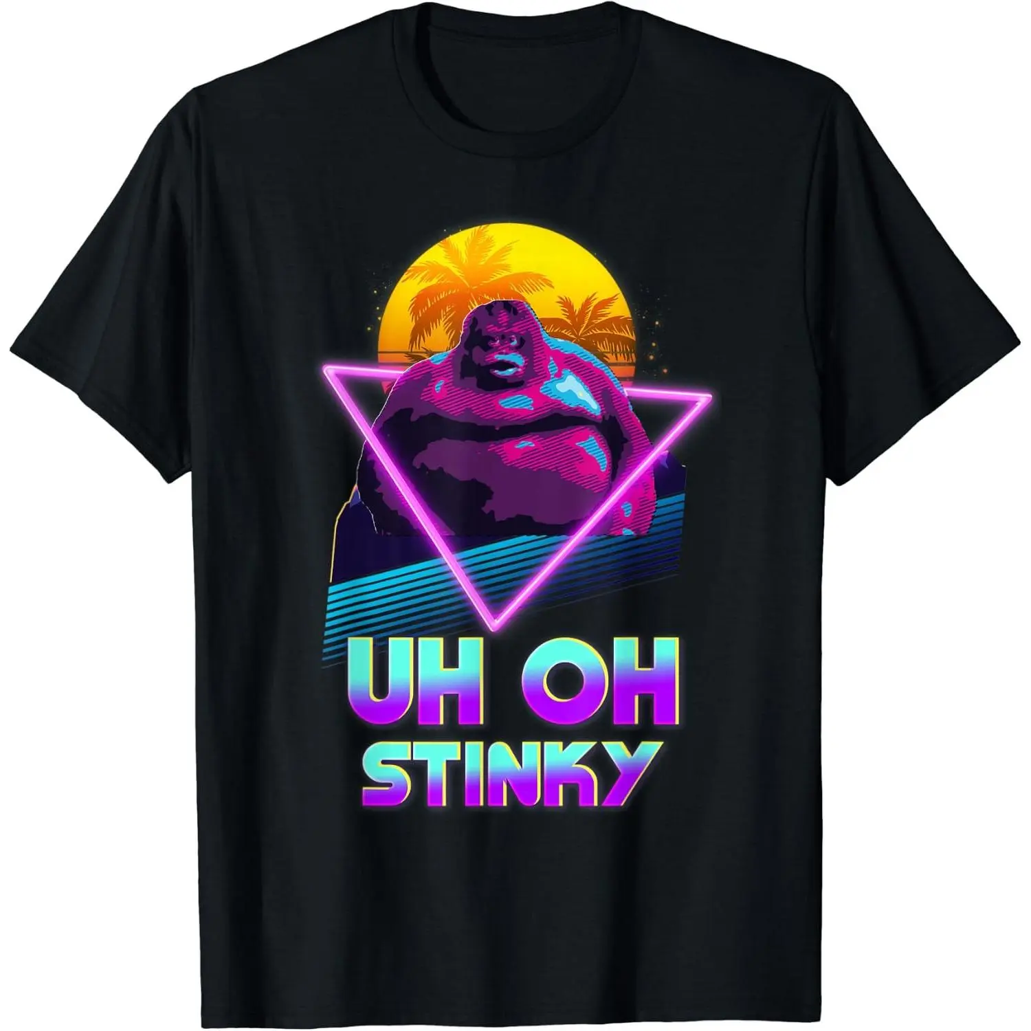 Uh Oh Stinky Retro Synthwave Gorilla Graphic Tee, Trending Menswear 100% Pure Cotton Short Sleeve, Minimalist Graphic Tee For Casual Street Style T-Shirt, Funny Gifts For Him Retro Beach Holiday Outfit Perfect For Meme Lovers Daily Wear
