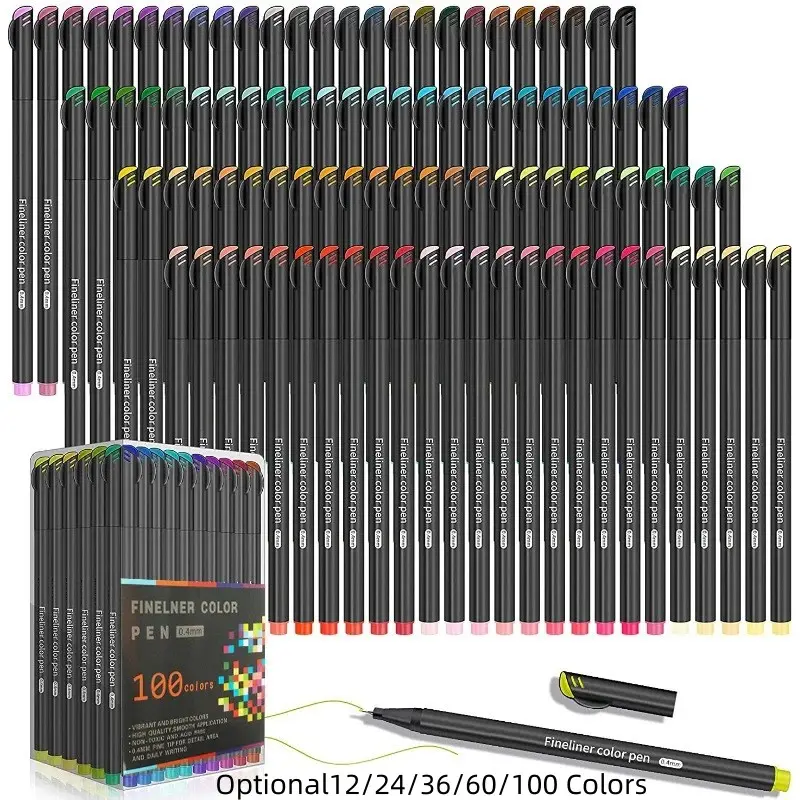 12/24/36/48/60/100 Color Set 0.4mm Micro Tip Fineliner Pen Drawing Painting Sketch Fine Line Art Marker Pens Coloring Markers Office School Stationery Art Materials Art Craft Supplies Artist Supplies