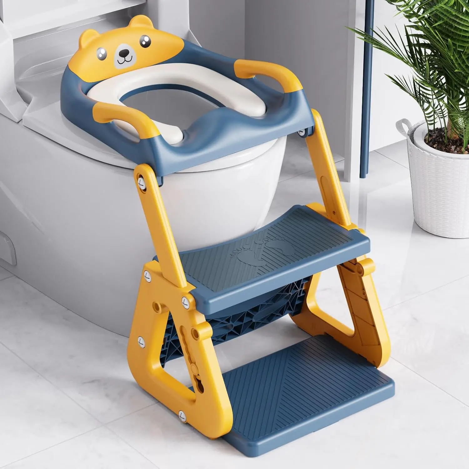 Plastic 2-in-1 Potty Training Toilet Seat Set for 0-3 Years Toddlers, Upgrade with Step Stool, Splash Guard, Anti-Slip Pad, Height-Adjustable Ladder, Blue (for Boys & Girls)