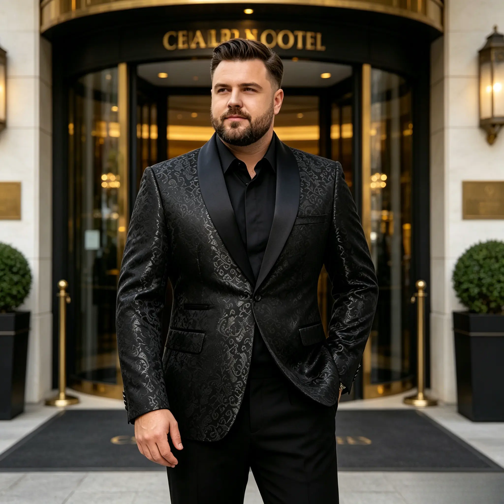 Big & Tall Men's Elegant Plain Satin Long-Sleeve Formal Tuxedo Single Blazer - Polyester Tailored Cut, Fitted, Slimming Slender Look, Solid, Pocket, Button, All Season Evening Outerwear, Black, Dry Clean