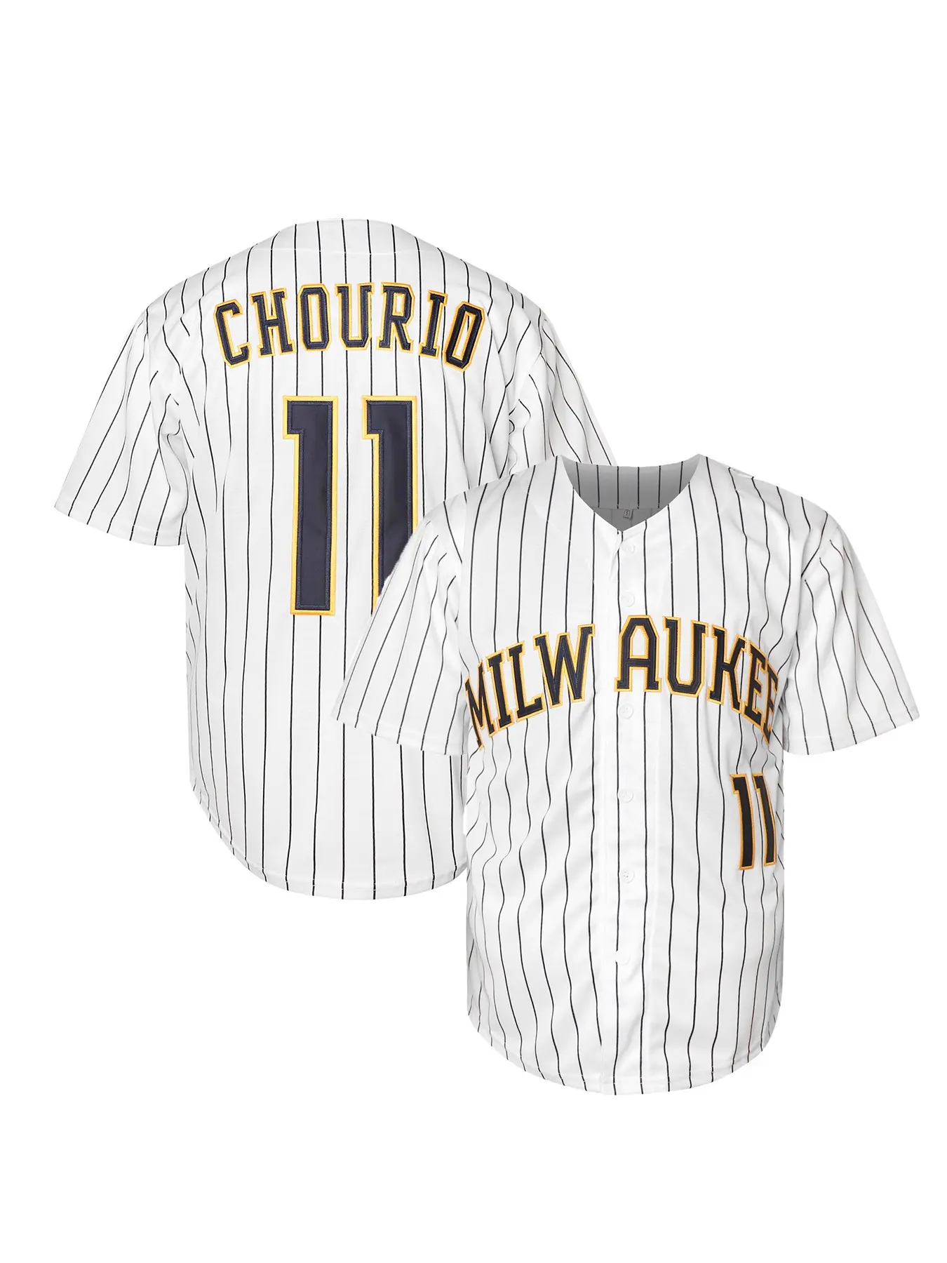 Baseball Jersey Number 11 Chourio Milwaukee White Embroidered Sporty Casual Quick-Dry Outdoor Wear, Loose-Fit All-Season Jersey