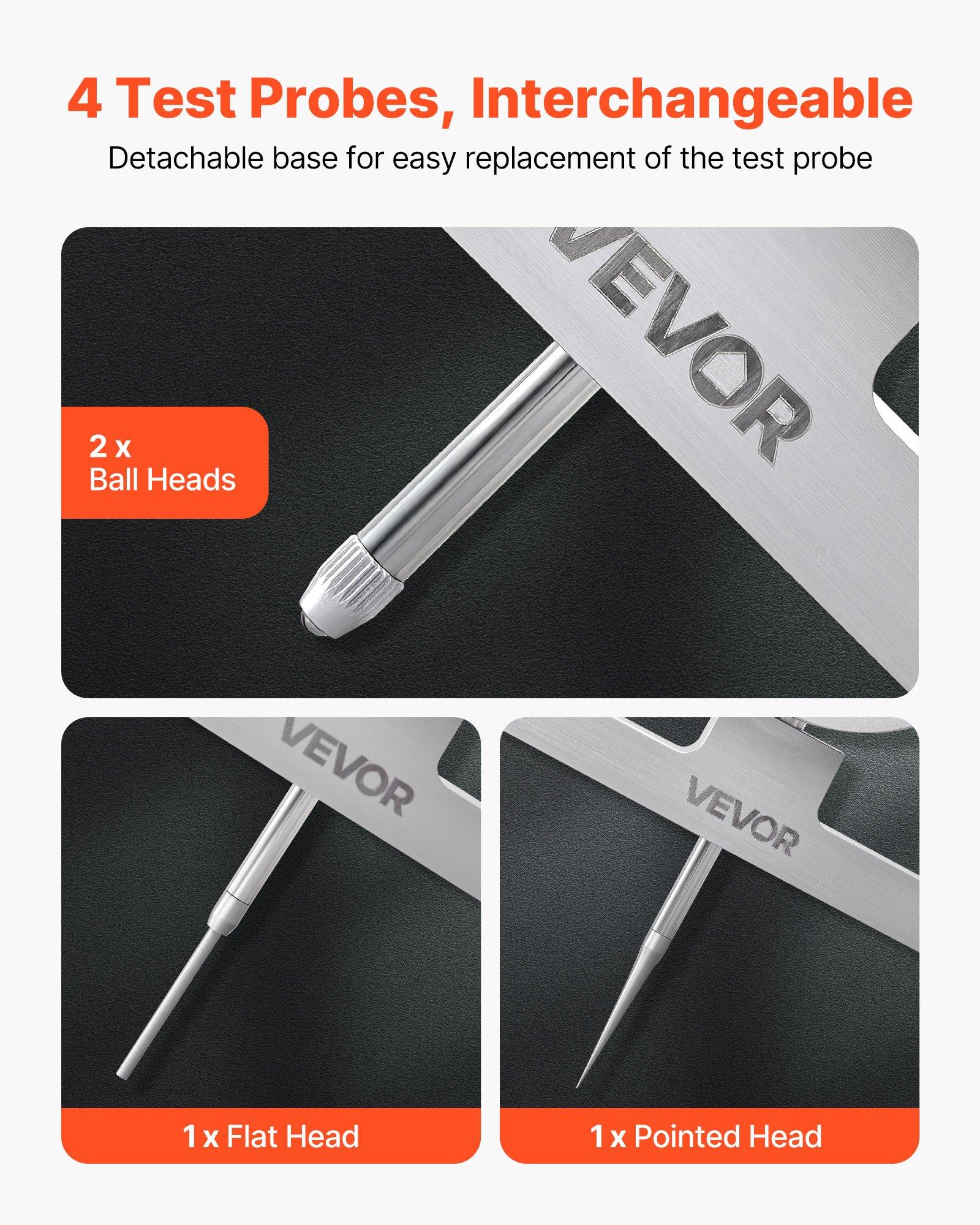 VEVOR Depth Gauge, Depth Micrometer Digital Electronic Indicator 0-22 inch Measuring Range, 0.0005" Resolution, Precision Unit Conversion with 4 Anvils, Measuring Tool for Groove, Step, Hole