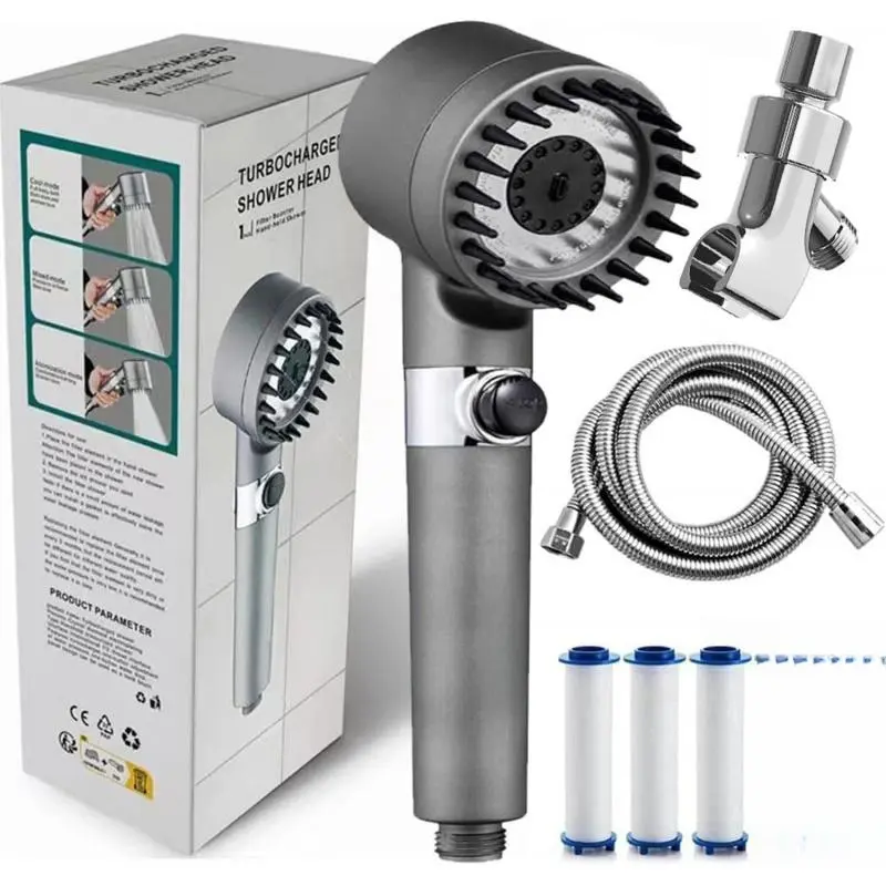 Ion Drops Shower Head, 2026 NEW Ion Drops Filtered Head with 59in Hose/Bracket, Adjustable Filtered Showerhead with 3 Filter Replacements, Built-in Flash Mode for Bathroom Cleaning Massage Handheld  Pressure High brush massaging outdoorfun combo stick