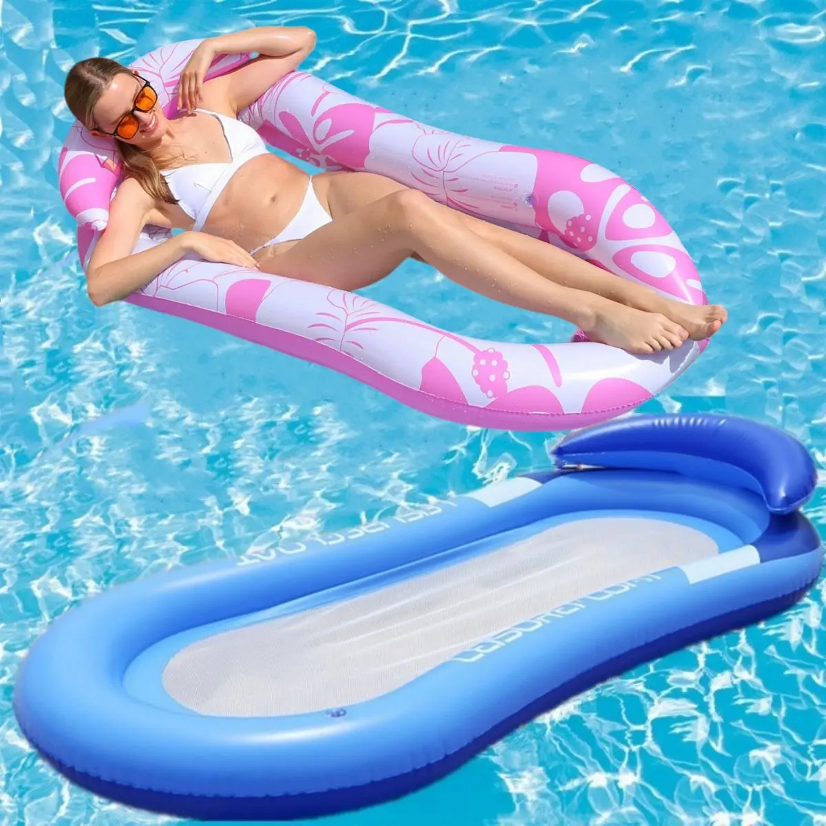 Cross-border best-selling inflatable floating bed with armrests and backrest, outdoor water adult PVC foldable mesh lounge chair hammock