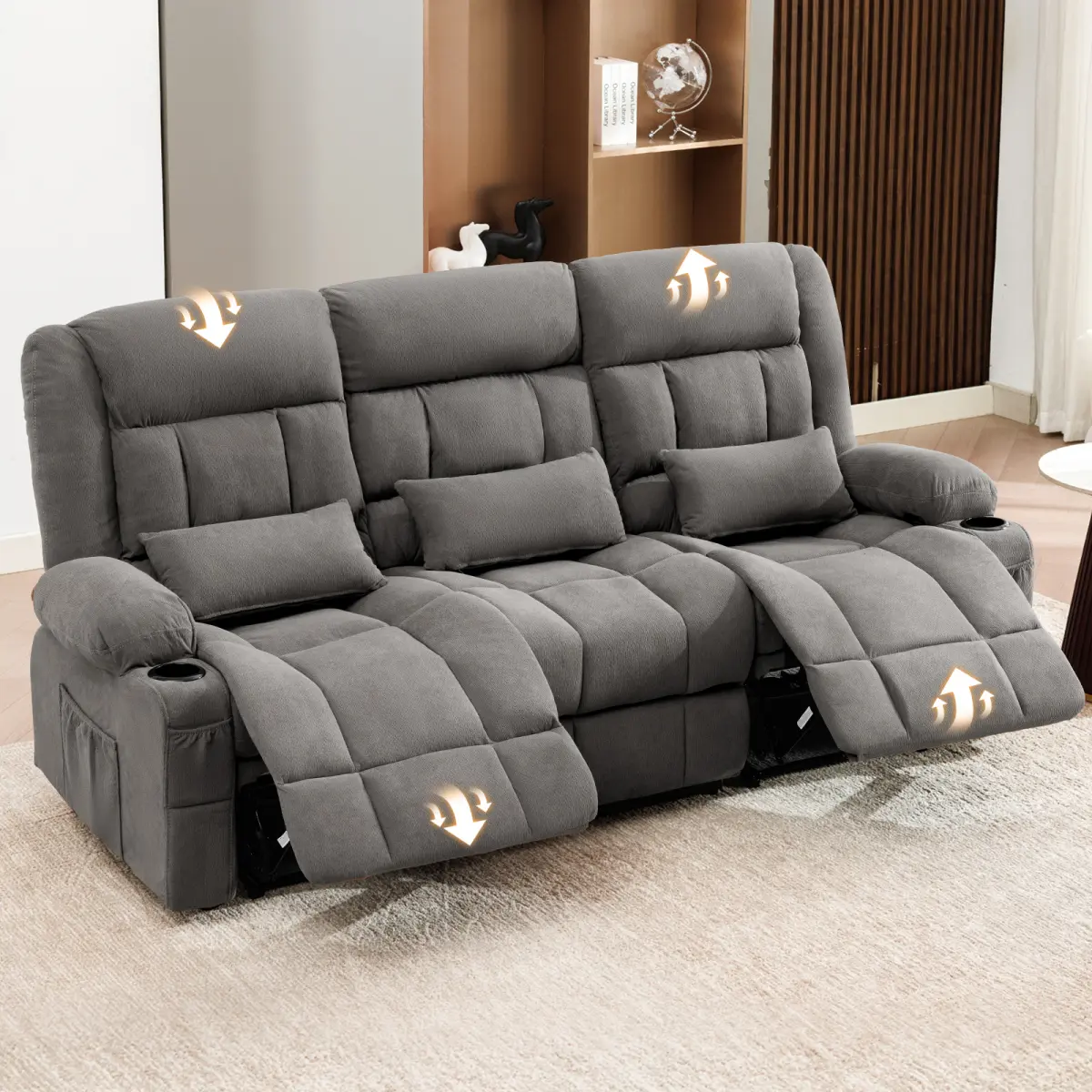 Aobtkel 84" Width Manual Reclining Sofa - 3-Seat Recliner Couch with Side Pockets, Cup Holders, Breathable Fabric, Oversized Frame, Contemporary Look for Living Room/Office, On-Site Setup
