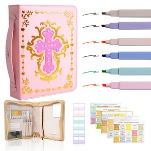 Bible Cover with Cross PU Leather Zipper Case Portable Book Sleeve Organizer for Religious Books Notebook File Folder Travel Handbag