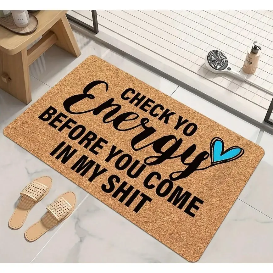 Funny "Check Yo Energy" Non-Slip Doormat - Minimalist Print, Natural Diatomite, Easy To Clean, Durable, Stain-Resistant, Machine Washable - For Entryway/Foyer, Bathroom/Kitchen, Indoor & Outdoor Household Textile Rug Decor