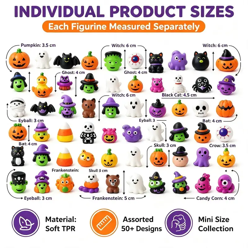 Unisex Mini Halloween Mochi Squishies (30/60/90PCS) - Indoor Recreation Supplies, Party Favors, Non-Candy Trick-or-Treat Bag Fillers