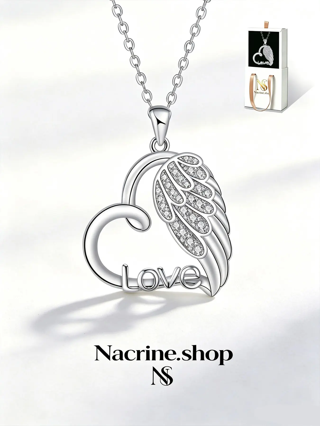 Angel Wing Heart Luxury Romantic Gem Necklace, Full of Tender Love, Gift for Lovers & Family, Suitable for Birthdays, Anniversaries, Valentine’s Day, Christmas and All Holidays