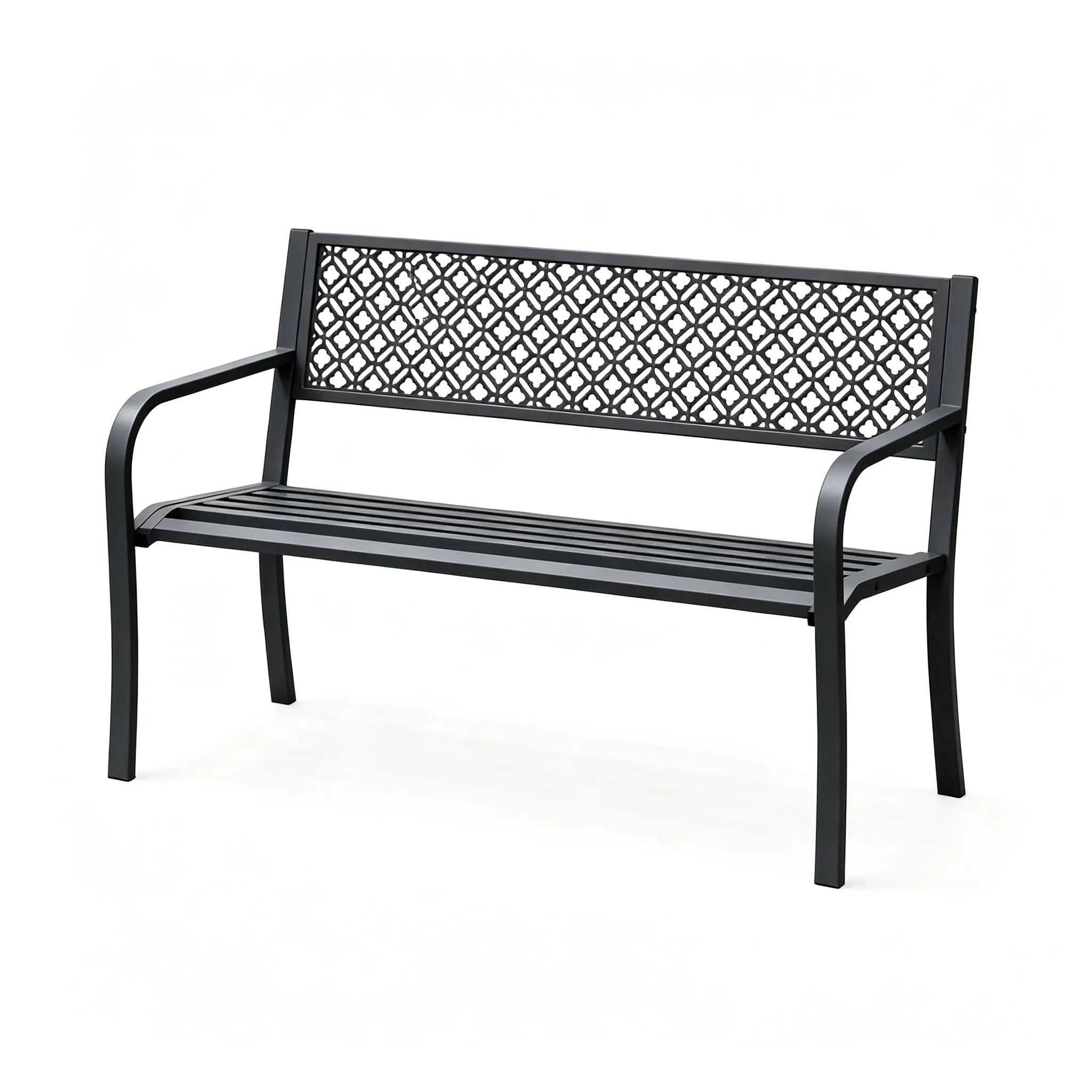 Heavy Duty 790LB Metal Garden Bench for 2, Weather Resistant Steel Patio Bench with Geometric Backrest for Yard, Lawn & Porch