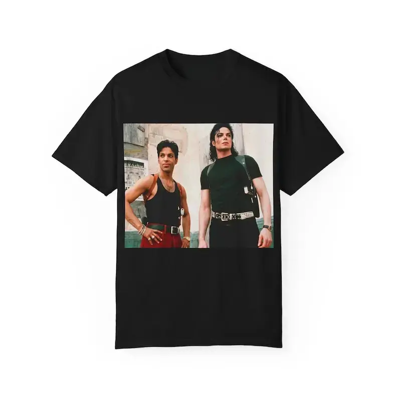 Unisex T-Shirt with Michael Jackson & Prince Graphic, Vintage Streetwear Style Heavyweight 100% Cotton Classic Fit Tee, Tshirt, Top, Shortsleeve, Round Neck, Graphic Art, All Seasons
