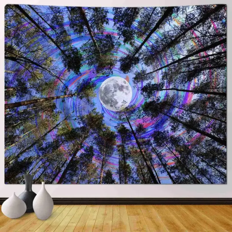 Home Decor 51x60 Inches Psychedelic Sky Tapestry Ceiling Tapestry For Dorm Room For Teen Girls Boys Trippy Forest Room Decor Lightweight Hanging Magical Nature