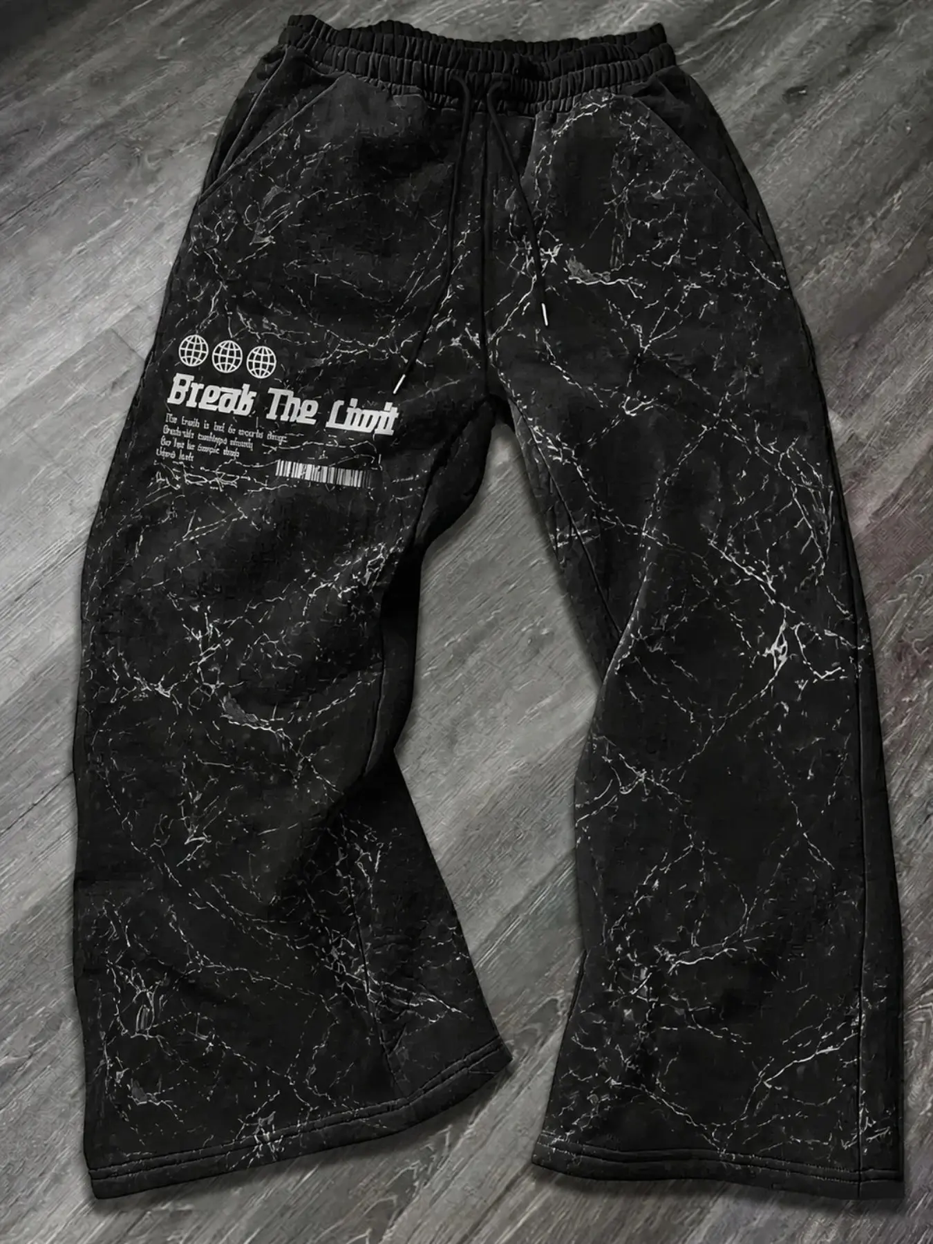 Marble Crack Print Wide Leg Sweatpants, American High Street Style, Break the Limit Letter Straight Fit Casual Long Pants