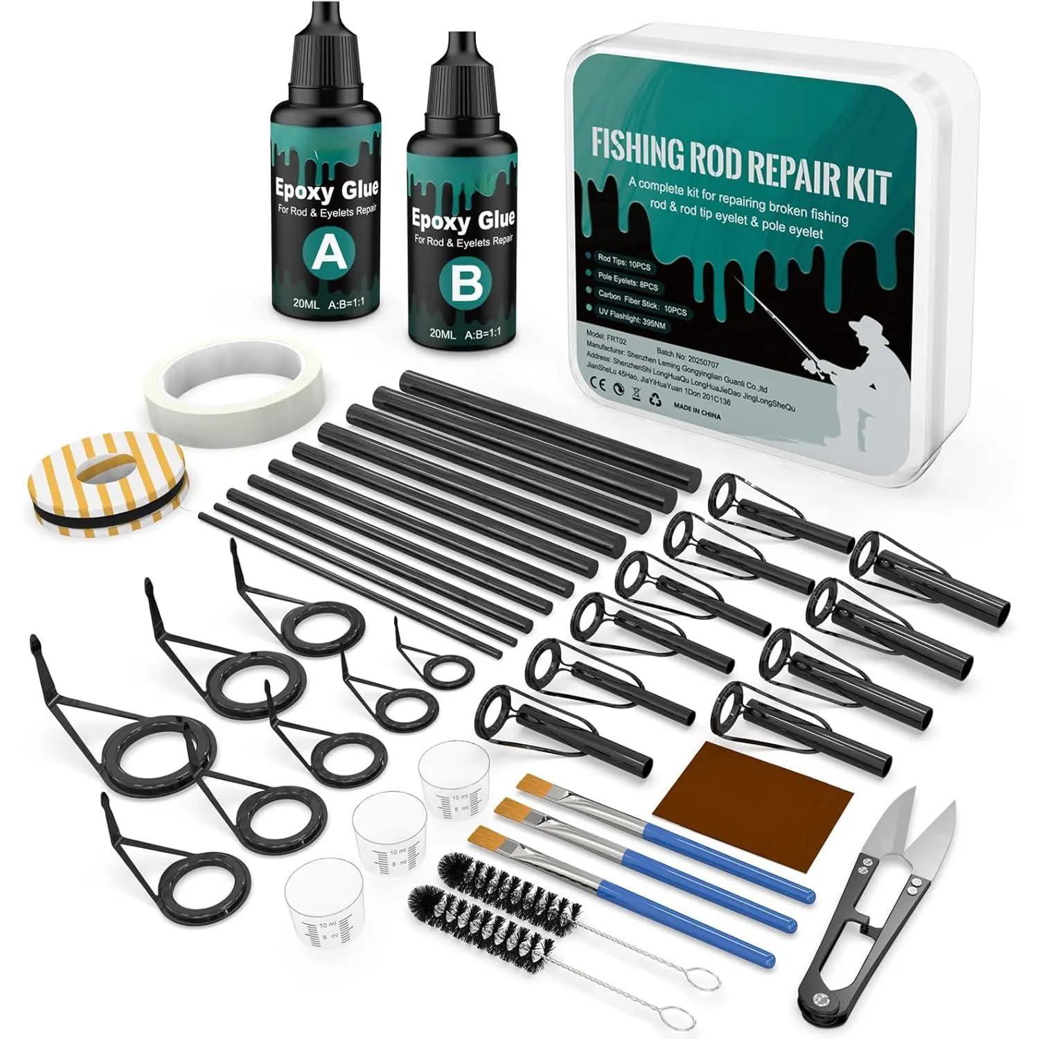 Fishing Rod Repair Kit - 3-in-1 Fishing Pole Complete Supplies Kit  Rod Tips, Fishing Rod & Guide Eyelets Replacement, with Epoxy Glue, Wrapping Thread, Other Fishing Accessories & Gear New model