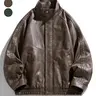 Men's Loose Fit Leather Jacket with Stand Collar, Collared Jacket, Motorcycle Style, Casual Outerwears, Street Fashion Outerwear, Streetwear Essential Outerwear Coats for Spring & Fall Seasons