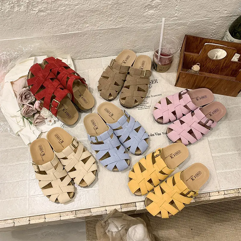 Women’s Woven Closed Toe Slide Sandals, Retro Adjustable Buckle Flat Mules, Soft Comfy Backless Slip‑on Slippers, Fashion Casual Open‑back Sandals For Summer Indoor Outdoor Daily Beach Walking Wear