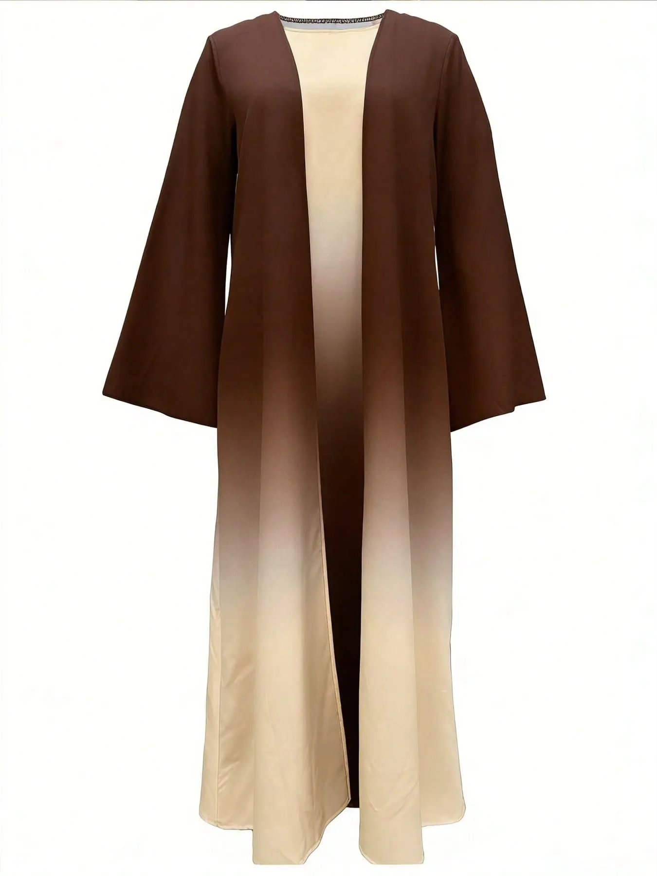 Gradient Two-Piece Open Front Abaya Robe, Elegant Long Dress for Women, Autumn Winter, Middle Eastern Conservative Muslim Abaya