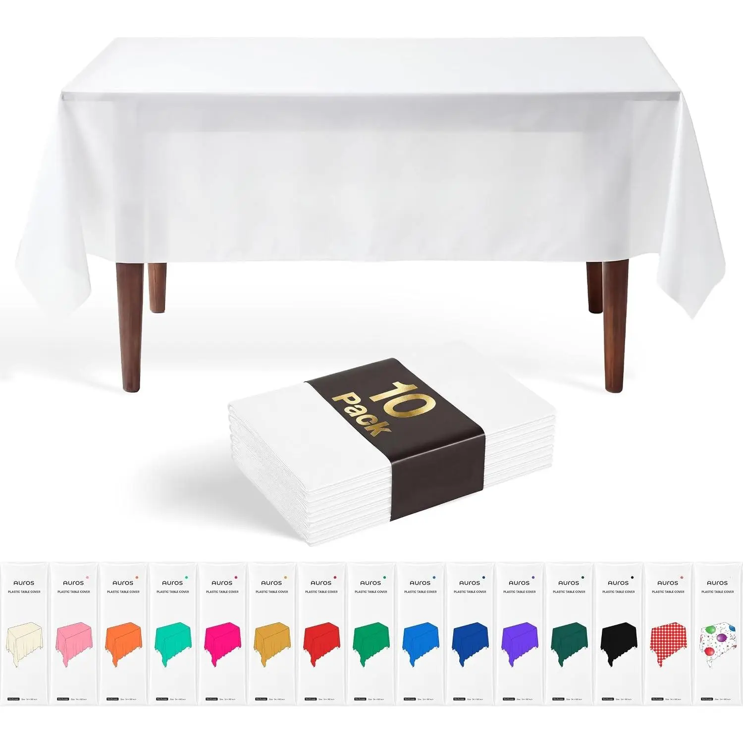 White Premium Plastic Tablecloths 10 Pack, 54 x 108 Inch Rectangle Disposable Table Covers for 8FT Tables, Waterproof Spill-Proof, Easy Cleanup for Birthday, Parties and Weddings