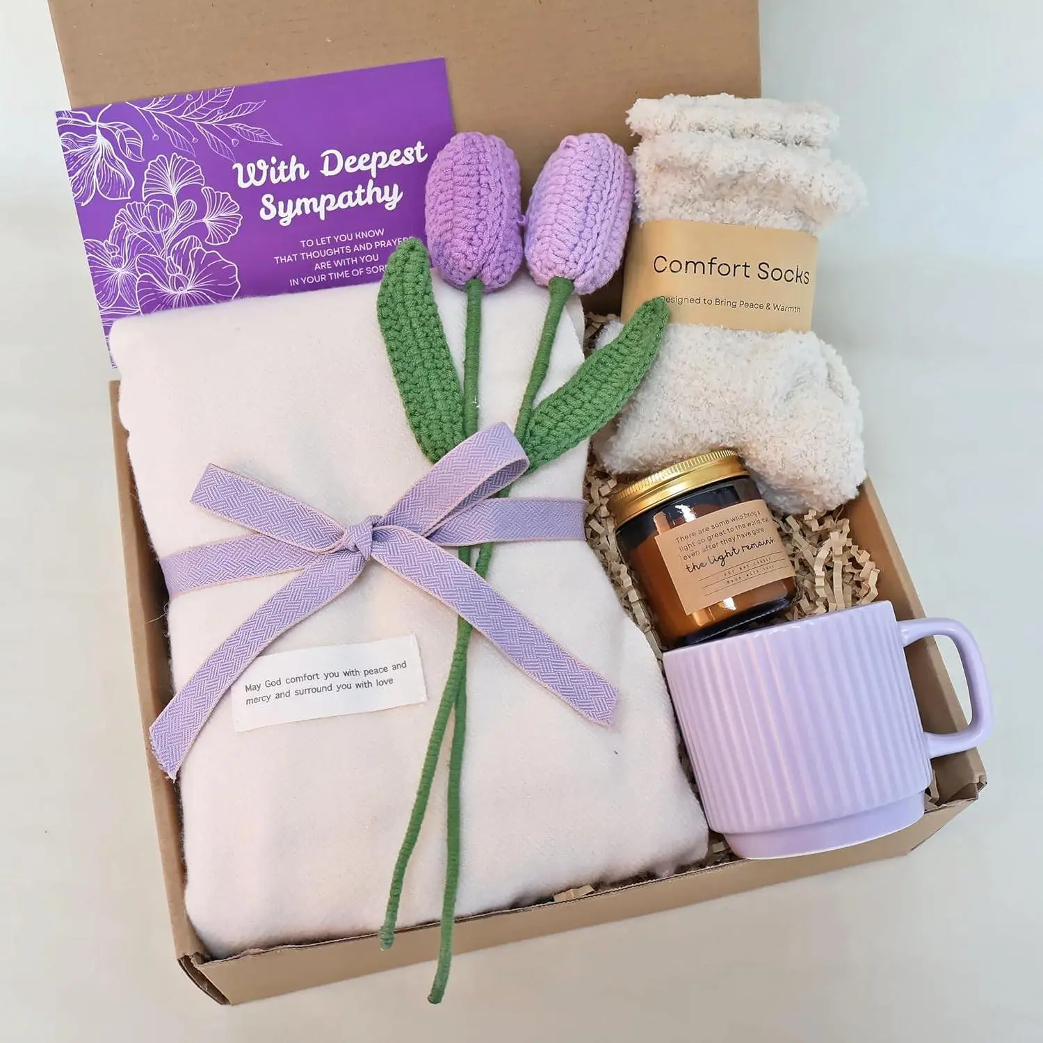 Felinlova Sympathy Gift Basket for Loss of Loved One - Condolence Care Package with Shawl, Candle, Mug & Comfort Items