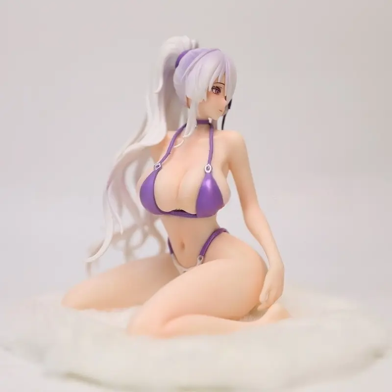Summer Purple Bikini Anime Girl PVC Statue Figure with Soft Plush Base for Office Desk Decor, Anime Fan Hobby Collection Birthday Present, Anime Figures, Action Figures Anime