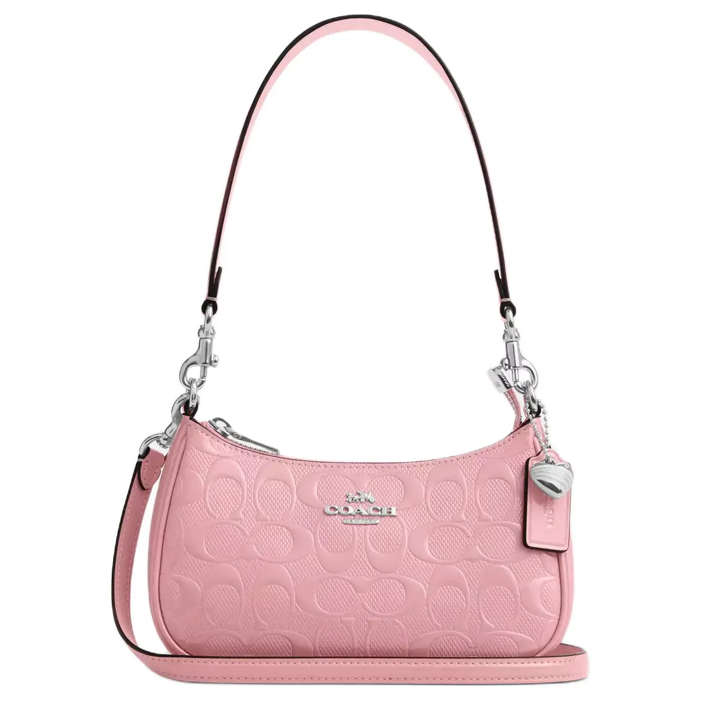 COACH Teri 20 Heart Pendant Crossbody Bag – Mini Pearlized Patent Leather Shoulder Bag for Women, Pink