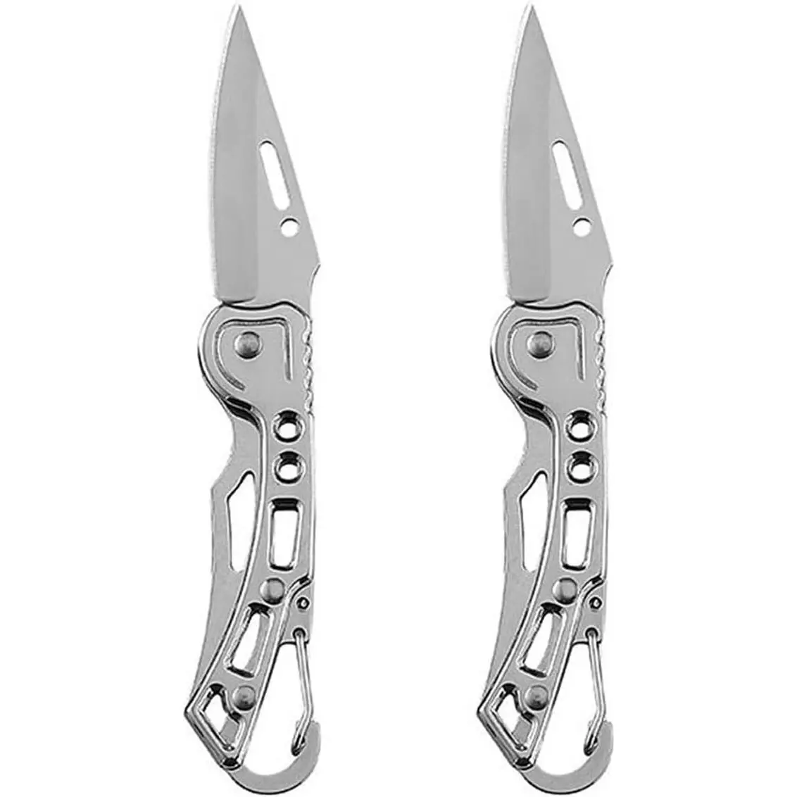 Unisex Stainless Steel Folding Pocket Knife (2Pcs), Mini Keychain Key Ring Emergency Tool with 2in Blade, 3.15in/8cm Closed Length, Easy to Carry for Cutting Rope, Paper Boxes