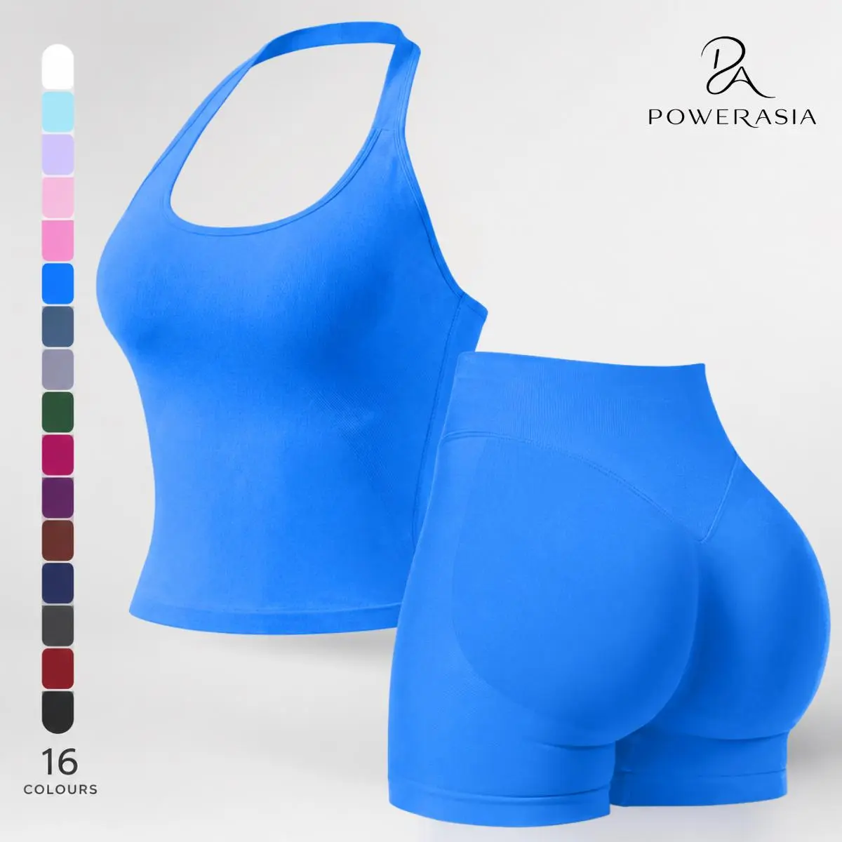 POWERASIA Women’s Matching Set, Chic 2-Piece Seamless Training Impact Workout Wear Set - Halter Tank & High Waist Shorts, Breathable Quick-Dry, Suitable for Outdoor Running, Party Activities, Women's Clothes, Tank Tops, Nylon, Sporty Chic, High Waisted