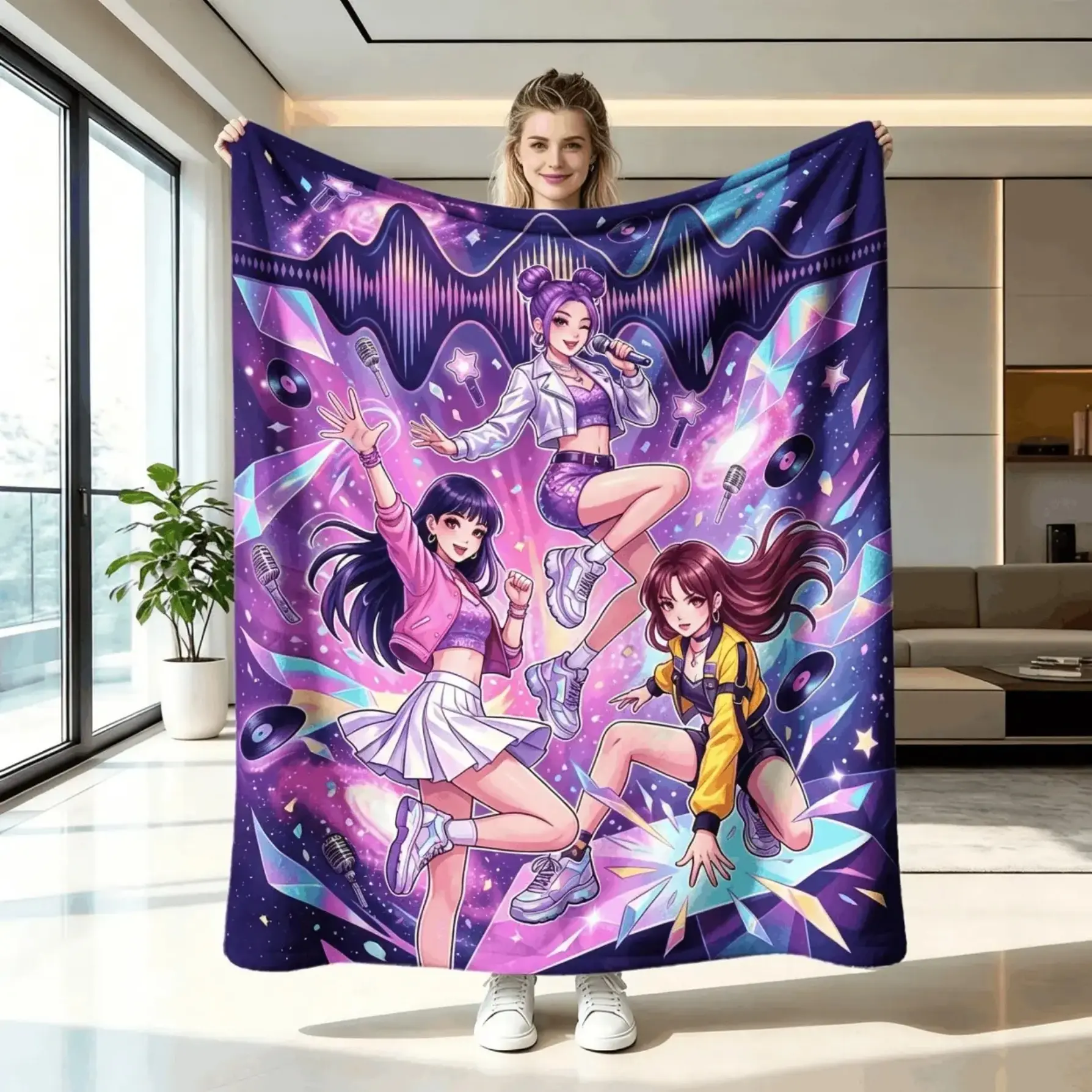 Kpop Girlgroup Flannel Throw Blanket, Animemusic Print, Soft Warm Plush Fleece Cozyblanket, Dormroomdecor Bedding, Couch Sofa Cover Gift for Women Teens, Flannelthrow, Giftforgirls