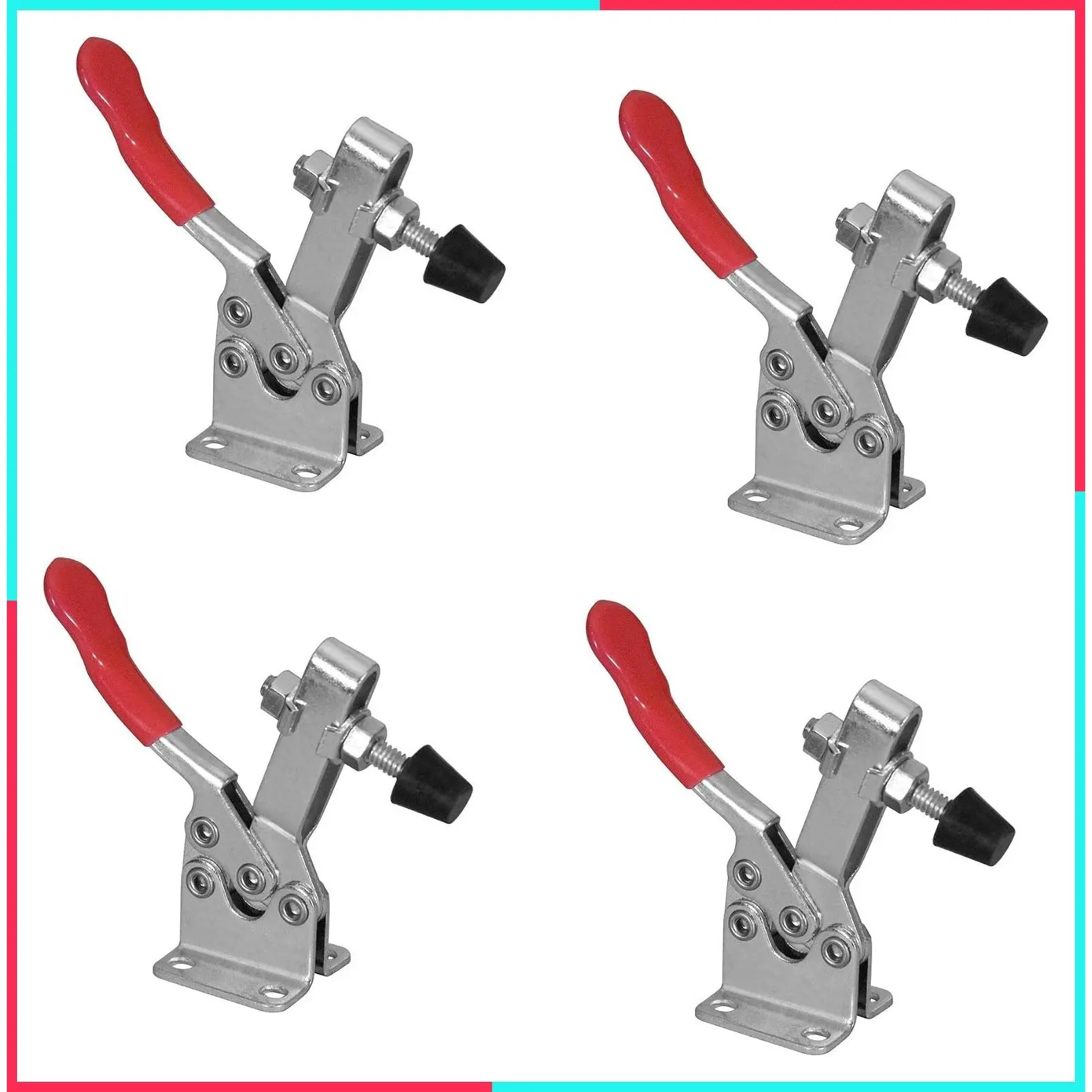 4 Pack 300 lbs Holding Capacity Quick Release Horizontal Toggle Clamps with Anti-Slip Rubber Pressure Tips for Woodworking Jigs, Fixtures, Welding, Drill Press, Crosscut Sled