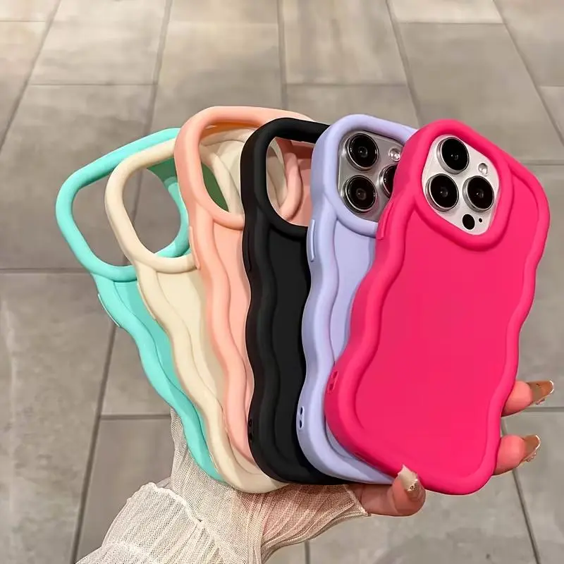 6pcs Minimalist Solid Color Wavy Edge Anti-Drop Phone Case for iPhone 17 Pro Max, Air 16 Plus, 15, 14, 13, 12, 11, XR, XS Max, 8, 7 Plus - Protective Cover, Iphone11