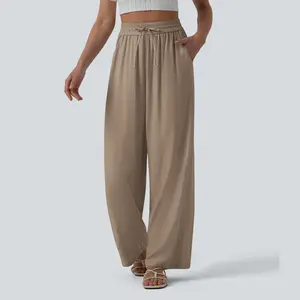 【Creator’s Pick】Halara High Waisted Drawstring Wide Leg Casual Linen-Blend Pants with Pockets