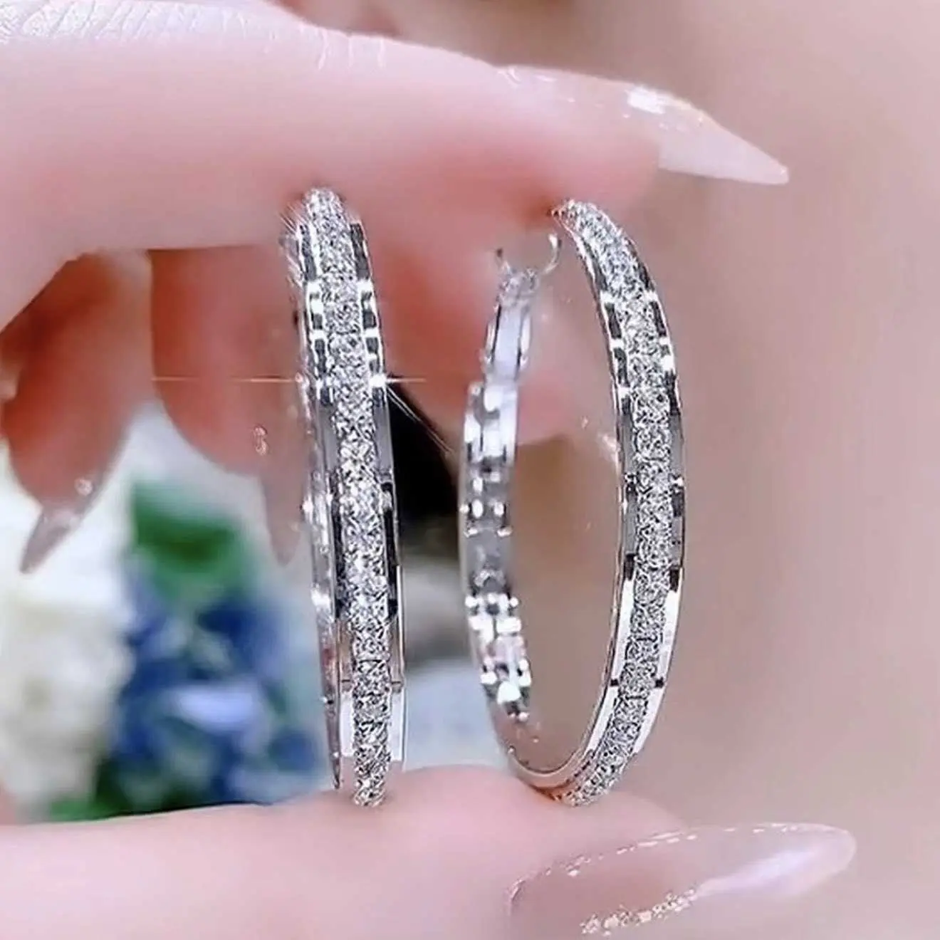 Gold Full Rhinestone Hoop Huggie Earrings Full Rhinestone Western-Style Rhinestone Large Hoop Jewelry Earrings DL260804E22