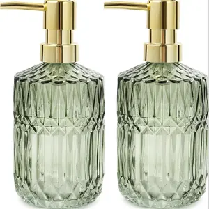 Glass Empty Refillable Bottle, 2pcs Vintage Empty Shower Gel Dispenser Bottle Set for Home Bathroom Decor