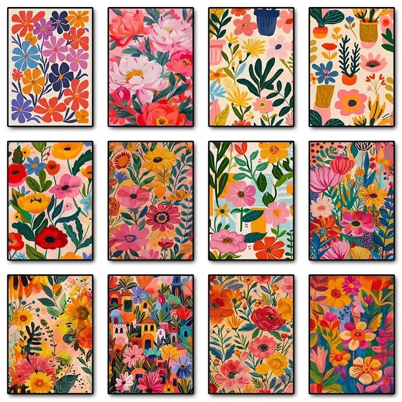 Bloomcore Paint by Numbers for Adults with Stretched Canvas Frame 16x20 Inch 40x50cm Dopamine Decor Retro Botanical Flower Pattern DIY Acrylic Oil Painting Kit Colorful Whimsical Wall Art Crafts Gift Pre-framed Paint by Number Kit