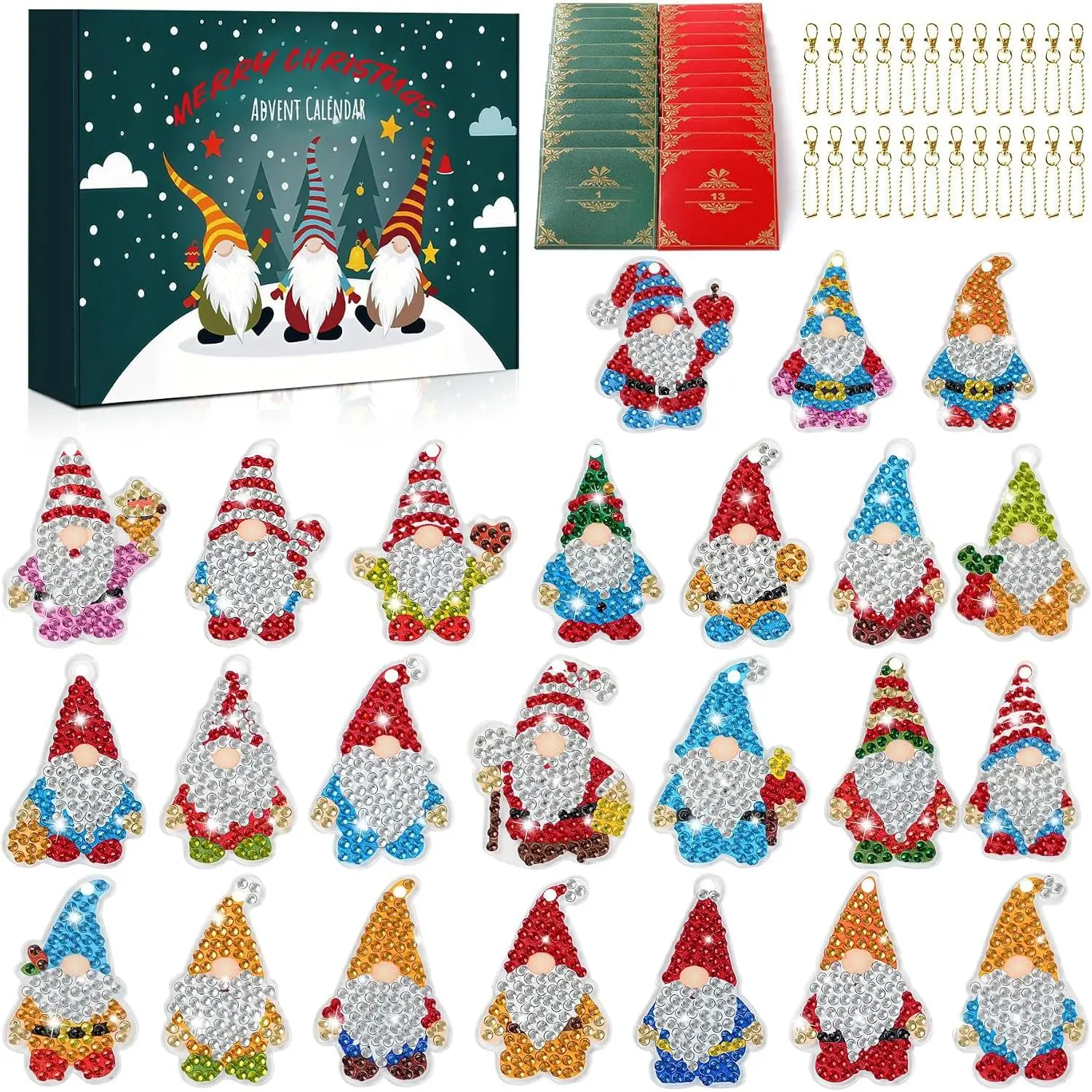 Christmas Diamond Painting Advent Calendar 2026, Diamond Art Advent Calendar with 24 Gnomes, DIY Crafts Advent Calendar, Keychain, Surprise Gift for Kids, Girls, Women, Adult (Green Box)