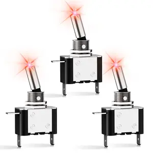 Nilight 3PCS Red LED Toggle Switches 12V 20A 3 Pin 2 Position ON Off SPST Heavy Duty Rocker Switch for Auto Car Marine RV Vehicles Truck Boat Dash