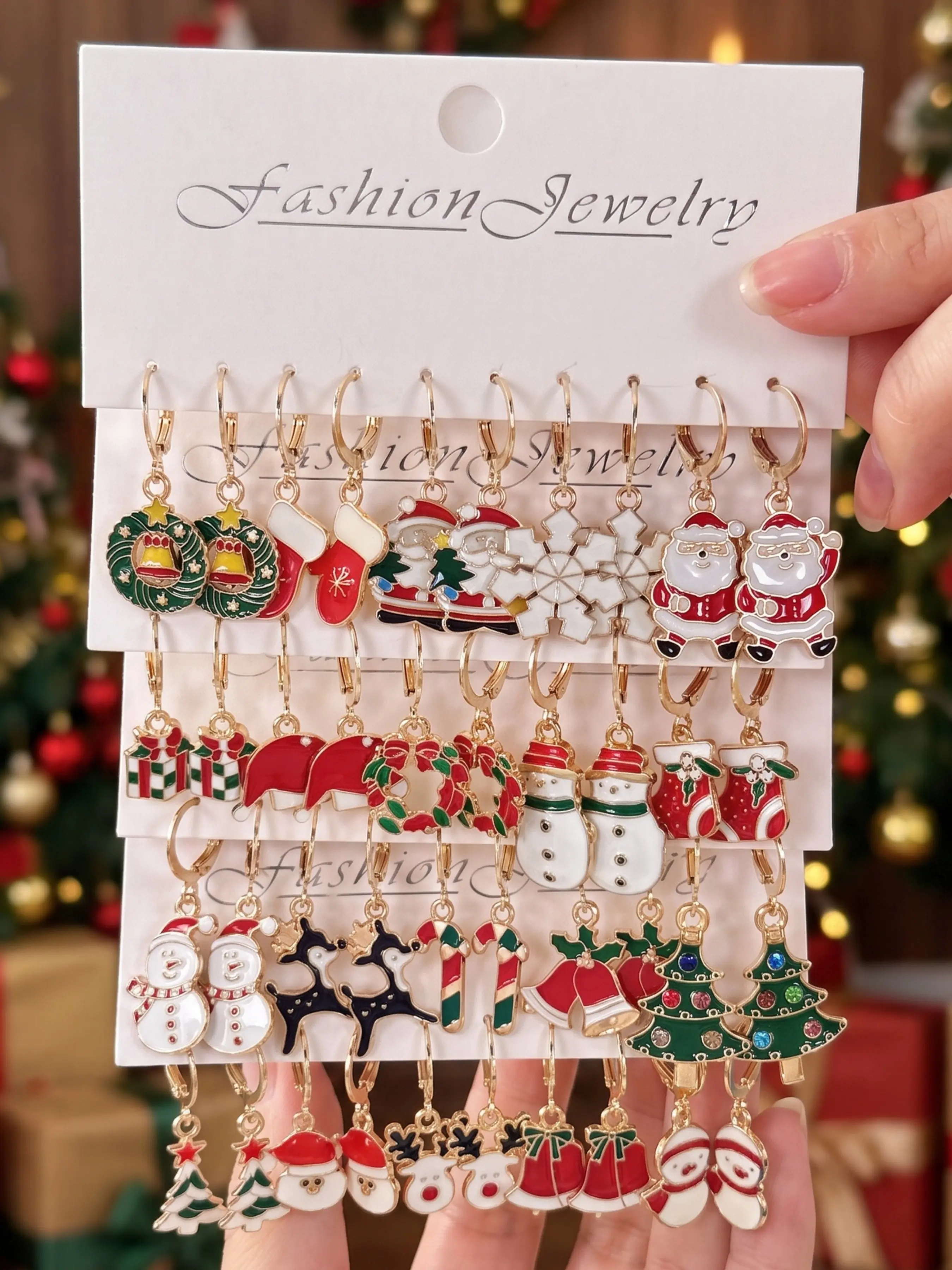 40 Pcs Cute Christmas Enamel Charm Hoop Earrings Pack, Xmas Santa Snowman Reindeer Tree Bell Drop Earrings, Fashionable Hoop Earrings, Holiday Jewelry Gift Set for Women