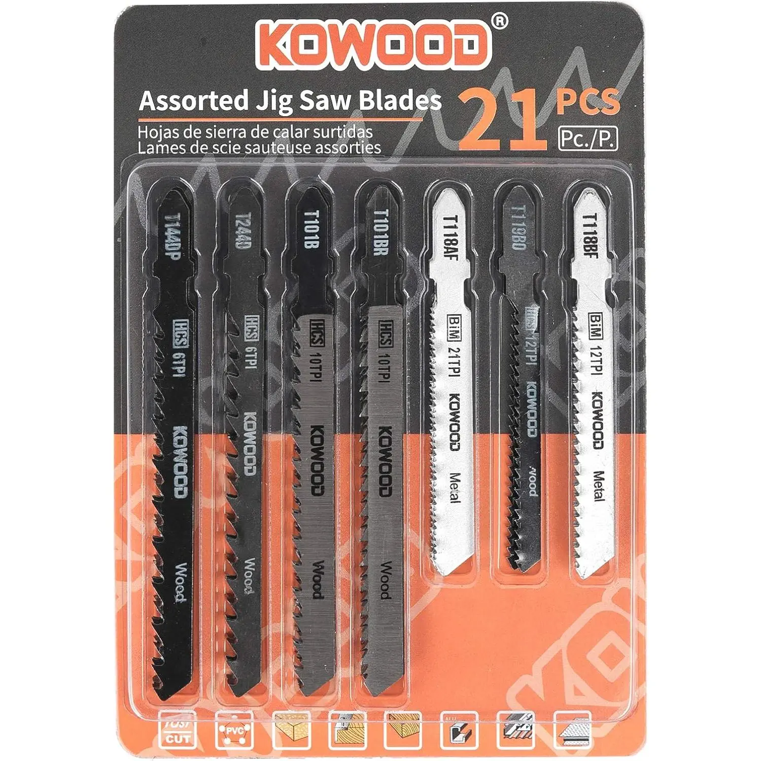 Jigsaw Blades Set with Case 21 Piece T-Shank Saw Blades for Wood Cutting