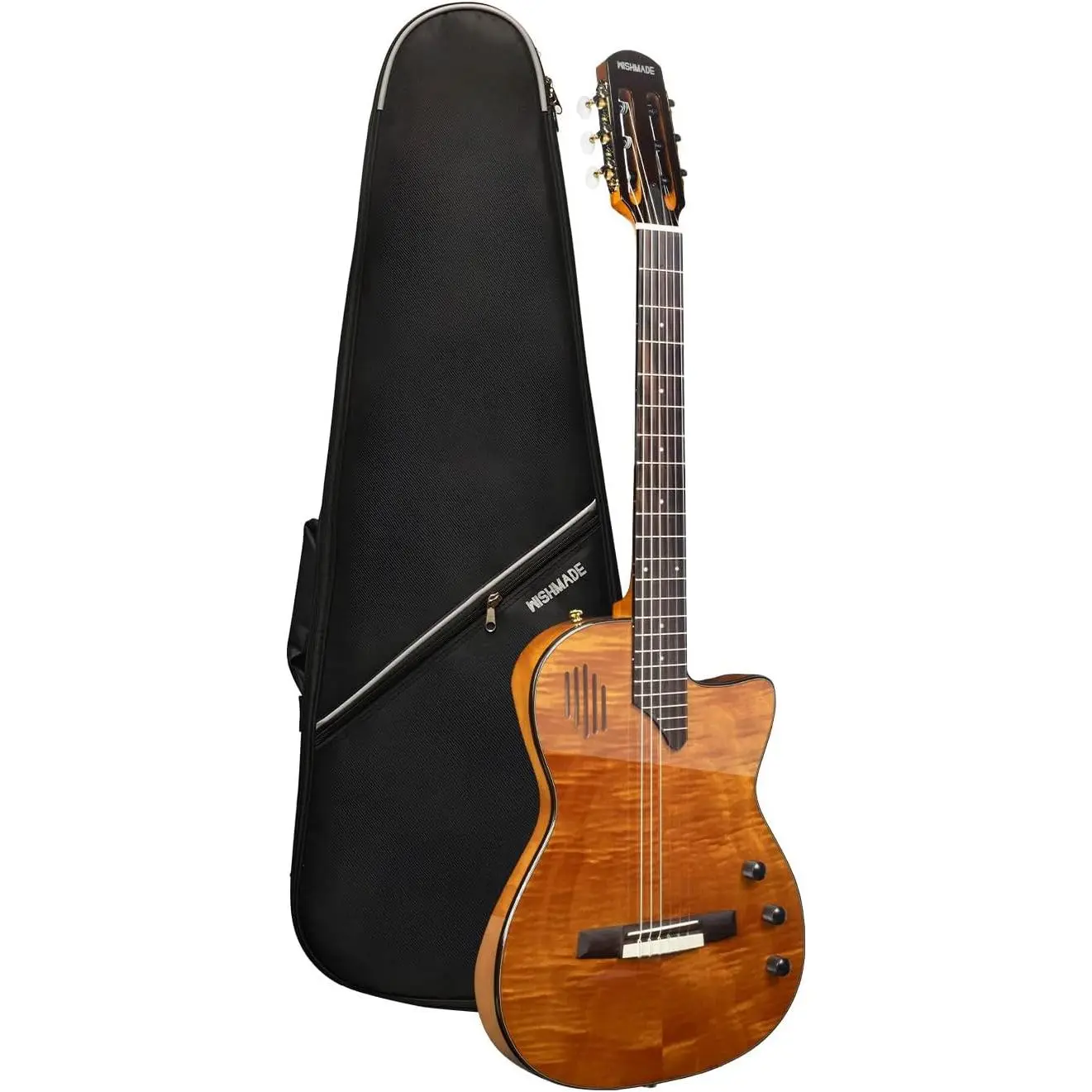 WishMade Acoustic Electric Classical Guitar Nylon String Hollow-Body NAT |   Spruce top, chambered mahogany body, rosewood fingerboard, EQ, built-in pickup, for classical, jazz, flamenco, adults