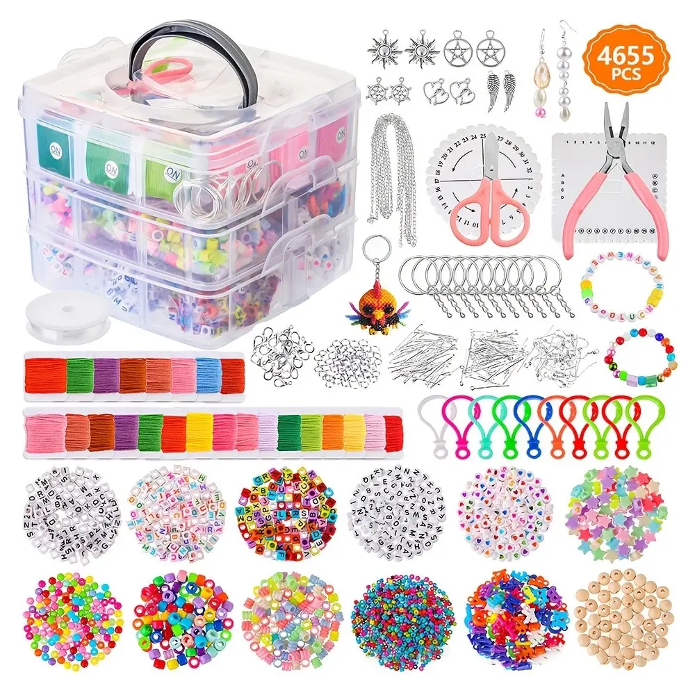 Three-Layer Large Capacity Letter Bead Set, 4655pcs Bracelet Necklace DIY Materials, Handmade Jewelry Making Tool Kit