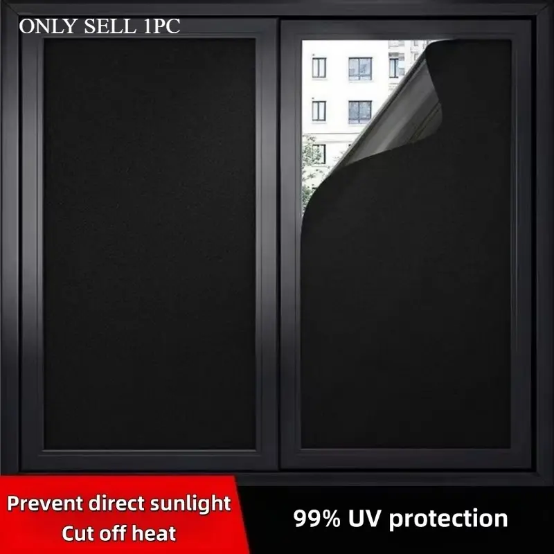 Black Opaque Glass Self-Adhesive Film, Uv Protection, Sunlight Prevention, Heat Reduction, Full Blackout Self-Adhesive Window Film, 100% Suitable for Glass Stickers in Offices and Homes