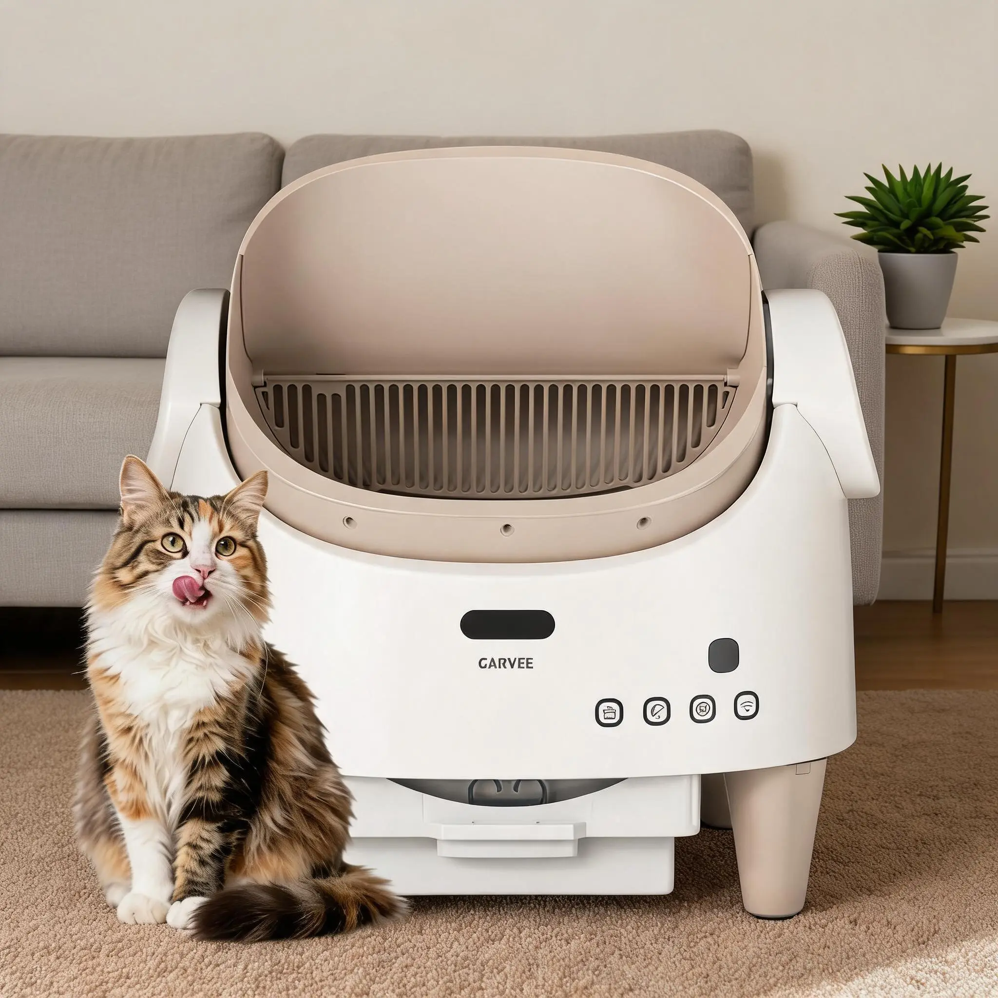 Smart Self Cleaning Cat Litter Box with App Control, Odor Free, Extra Large Waste Bin, Trash Bags Included, OpenTop Design, Perfect for Multiple Cats