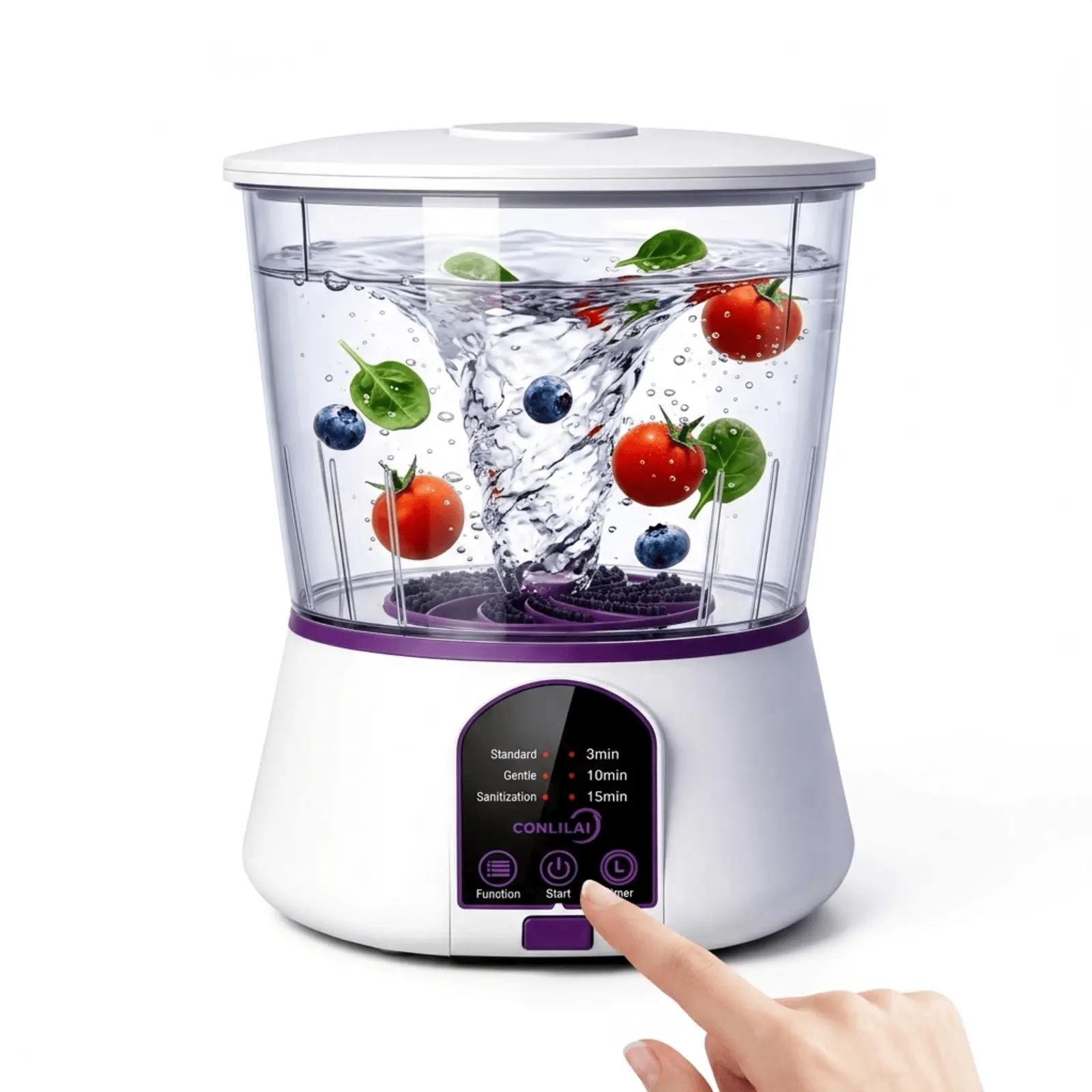 Cordless Large Capacity Multi-Functional Fruit & Vegetable Purifier Washer with Basket, Turbo Cleaning, Hydroxyl Radical Oxidative Purification - Removes Dirt, Residues, Odors - Ideal for Home, Camping, Outdoor