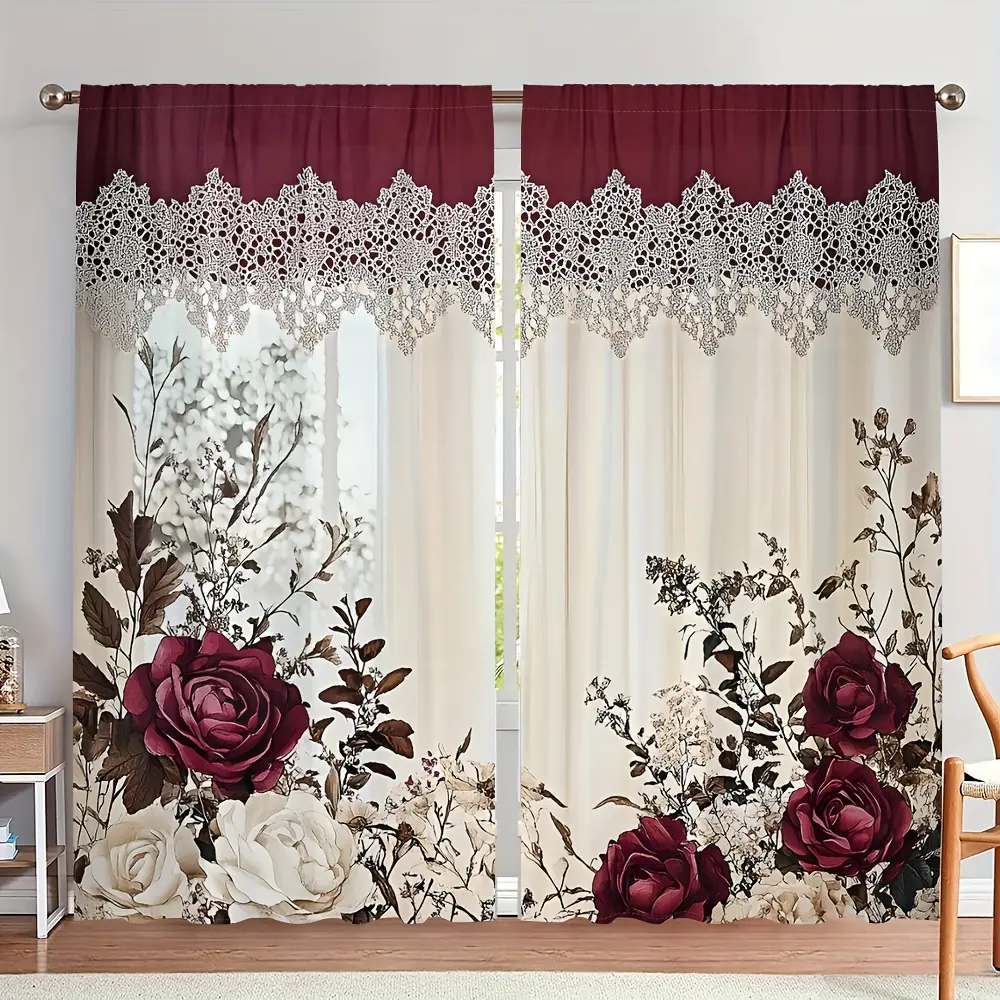 2-piece set, vintage floral pattern style curtains, pocket installation, digital printing technology, polyester material, blackout and privacy protection, suitable living room,, bedroom, study, hotel, restaurant home decoration Snowman Winter Scene Window