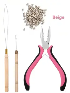 Hair Extensions Plier Tip Tool, 3-Piece Set for DIY Styling, Micro Needle Puller, Looper, Three Hole Pliers, Full Kit for Hair Extenders
