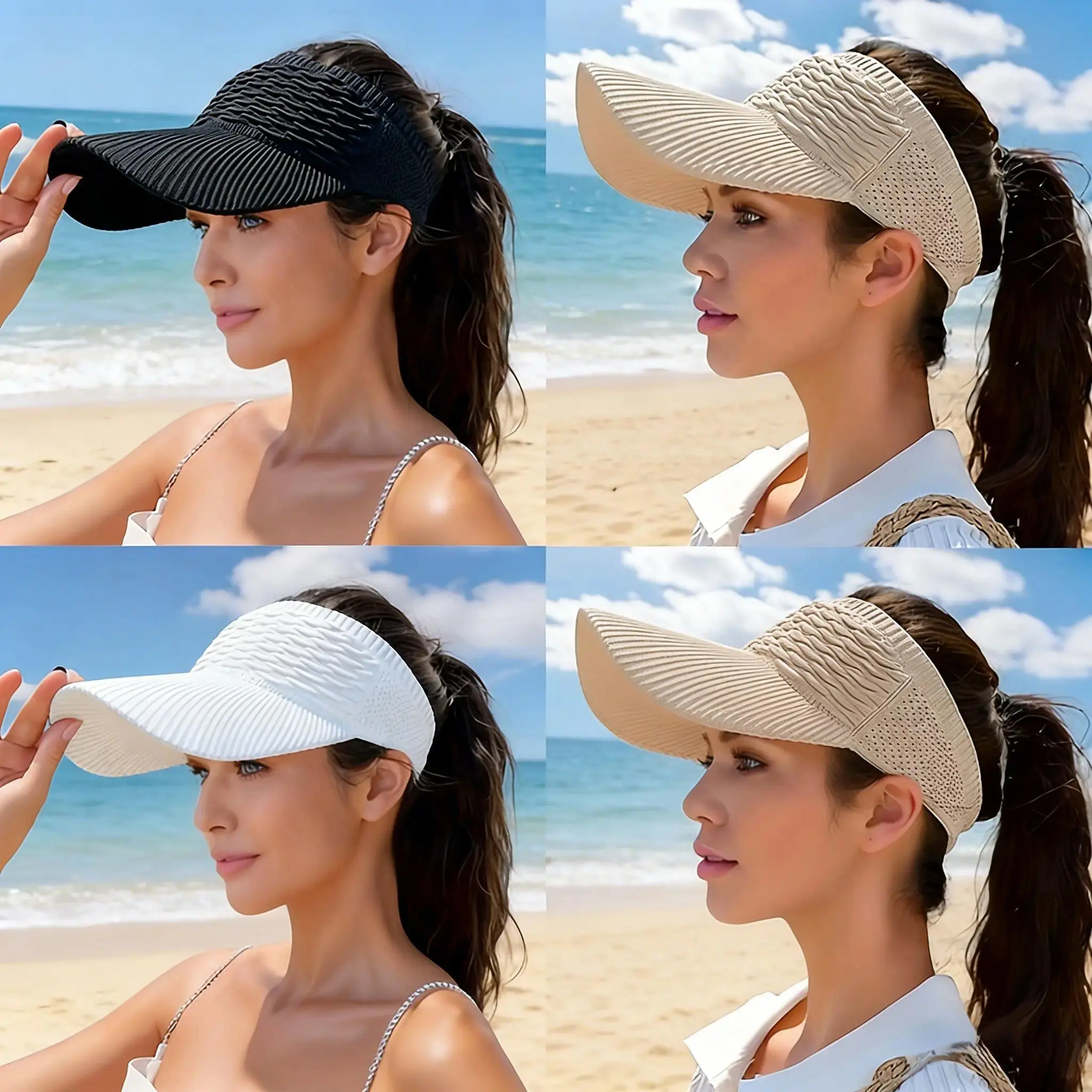 Women’s 4-Pack Cotton Open-Top Visor Hats, Adjustable Sport Sun Caps with Curved Brims, Lightweight Outdoor Headwear for Walking, Running, Summer Travel