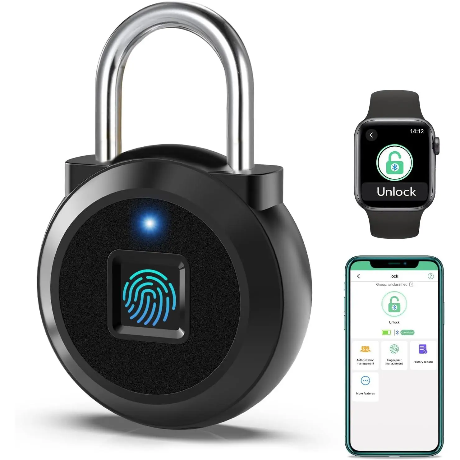 Fingerprint Lock,  Gym Locker Lock with Fingerprint  APP, Biometric Finger Print Padlock with Keyless,   Padlock for Locker School Suitcase Cabinet Storage